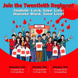 A vibrant and engaging poster design for a blood donation campaign named after the 'Twentieth Regiment'