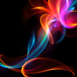 A striking image featuring a deep black background with vivid colors in the foreground, showcasing abstract shapes and luminous light effects