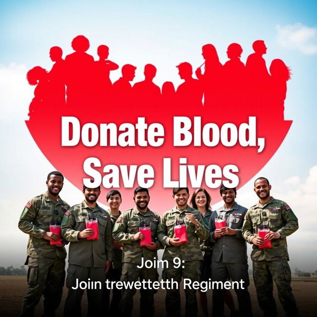 A powerful and inspiring image for a blood donation campaign featuring a military theme