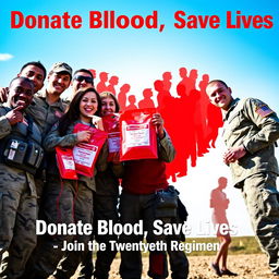A powerful and inspiring image for a blood donation campaign featuring a military theme