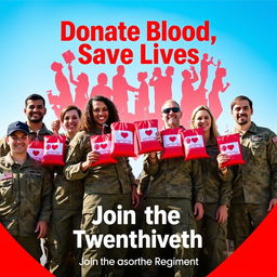 A powerful and inspiring image for a blood donation campaign featuring a military theme
