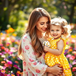 A warm and heartfelt portrait of a woman and a child, with the woman smiling gently at the child, creating a loving atmosphere