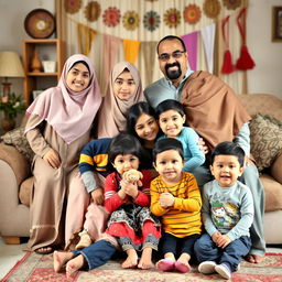 A warm family portrait featuring a Muslim mother named Mohadese, who is 41 years old, and her husband Agha, who is 45 years old