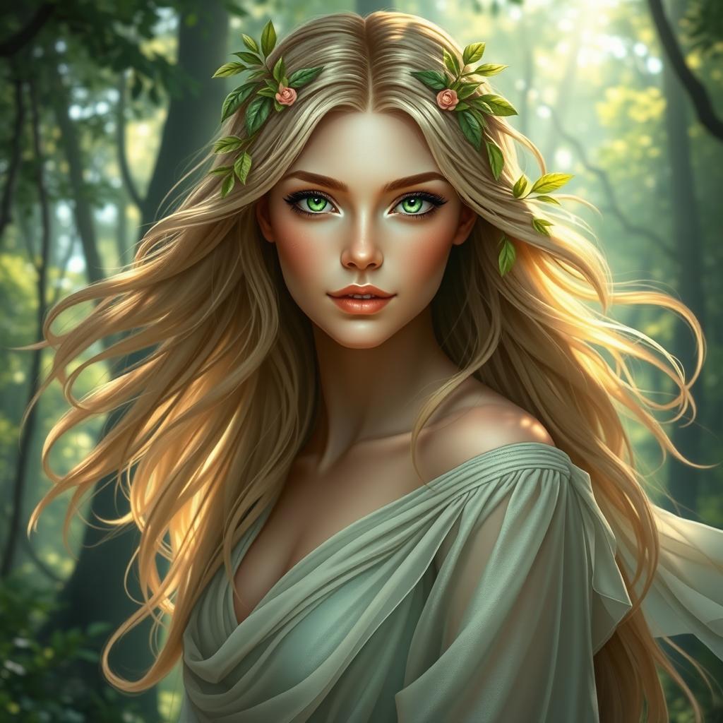 A stunning portrait of a mythical character named Daphne, inspired by ancient Greek mythology