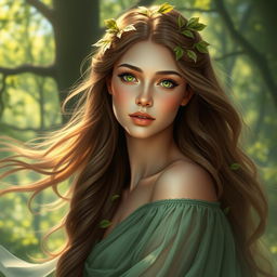 A stunning portrait of a mythical character named Daphne, inspired by ancient Greek mythology