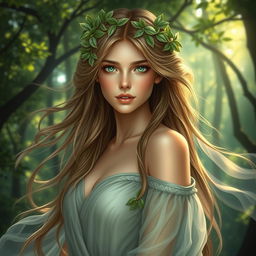 A stunning portrait of a mythical character named Daphne, inspired by ancient Greek mythology