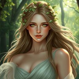 A stunning portrait of a mythical character named Daphne, inspired by ancient Greek mythology