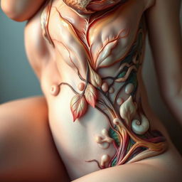 A highly detailed, artistic interpretation of a woman's anatomy focusing on the beauty and complexity of nature