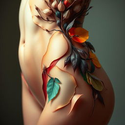 A highly detailed, artistic interpretation of a woman's anatomy focusing on the beauty and complexity of nature