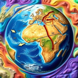 A stunning geological illustration depicting the movement of tectonic plates on Earth