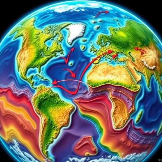 A stunning geological illustration depicting the movement of tectonic plates on Earth