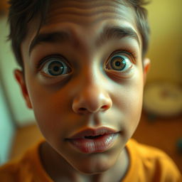 A subject with wide open eyes, gazing directly into the camera, creating an intense and engaging connection