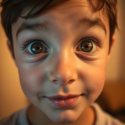 A subject with wide open eyes, gazing directly into the camera, creating an intense and engaging connection