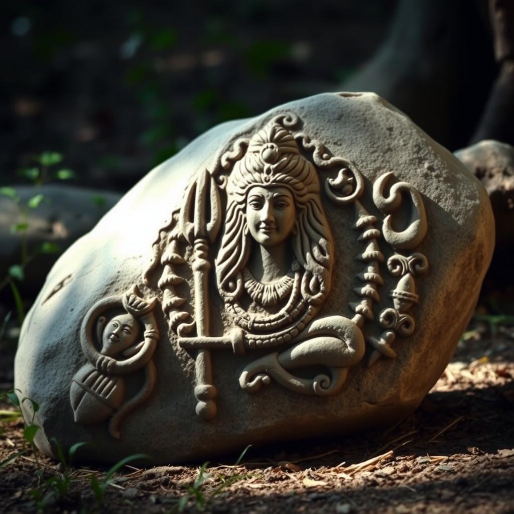 A beautifully carved Shiva stone, showcasing intricate details and traditional artistic expressions symbolizing Lord Shiva