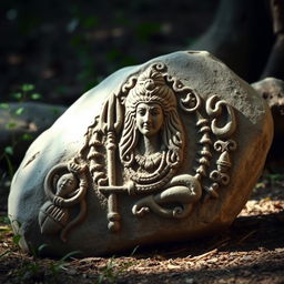 A beautifully carved Shiva stone, showcasing intricate details and traditional artistic expressions symbolizing Lord Shiva