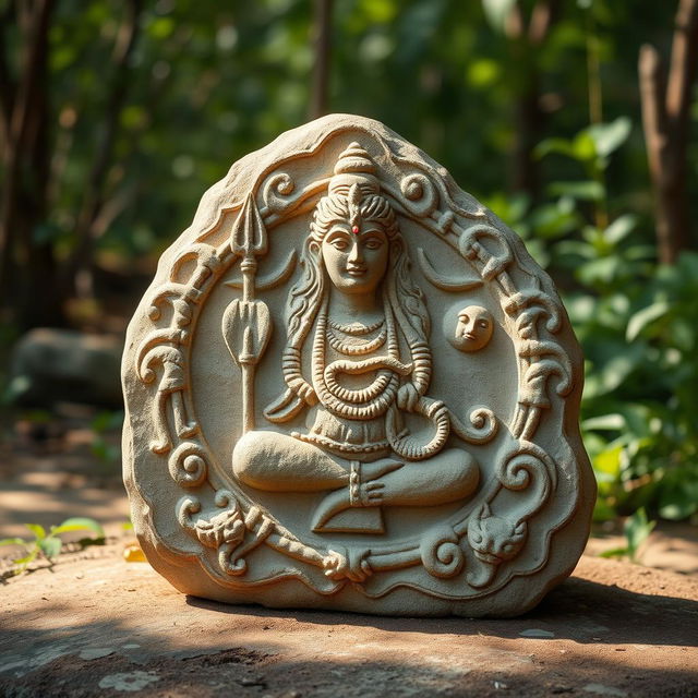 A beautifully carved Shiva stone, showcasing intricate details and traditional artistic expressions symbolizing Lord Shiva