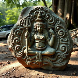 A beautifully carved Shiva stone, showcasing intricate details and traditional artistic expressions symbolizing Lord Shiva