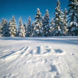 A realistic scene of a snowy landscape with fluffy white snow covering the ground