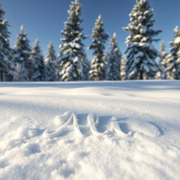 A realistic scene of a snowy landscape with fluffy white snow covering the ground
