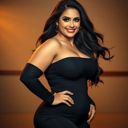 A stunningly attractive woman with voluptuous curves, showcasing her confidence and beauty