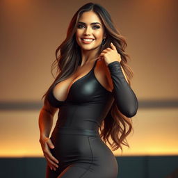 A stunningly attractive woman with voluptuous curves, showcasing her confidence and beauty