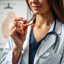 A detailed portrait of a female doctor, focusing on her upper body