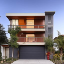 A three-story building with an integrated garage. The structure combines modern architectural design, with ample windows for natural light and a spacious garage.