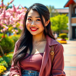 A stunningly beautiful Chinese university student with an attractive, voluptuous figure and large, round features