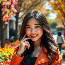 A stunningly beautiful Chinese university student with an attractive, voluptuous figure and large, round features