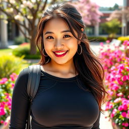 A stunningly beautiful Chinese university student with a curvaceous figure and large, round assets