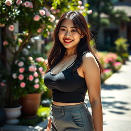 A beautiful Chinese university student with a voluptuous figure and large, round breasts