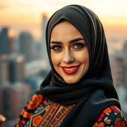 A stylish and artistic portrait of a woman resembling Katy Perry, elegantly wearing a hijab