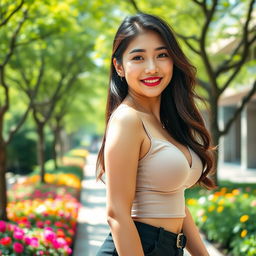 A gorgeous Chinese university student with an alluringly curvy figure and large, round breasts