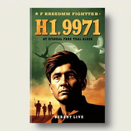 A striking book cover design for a historical biography focusing on a notable freedom fighter from the 1971 war