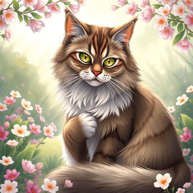 A beautifully detailed illustration of a majestic cat, showcasing its elegant features and luxurious fur