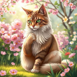 A beautifully detailed illustration of a majestic cat, showcasing its elegant features and luxurious fur