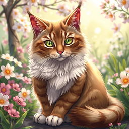 A beautifully detailed illustration of a majestic cat, showcasing its elegant features and luxurious fur