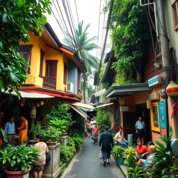 Two houses side by side (right and left) in a densely populated alley typical of a Jakarta village