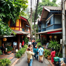 Two houses side by side (right and left) in a densely populated alley typical of a Jakarta village
