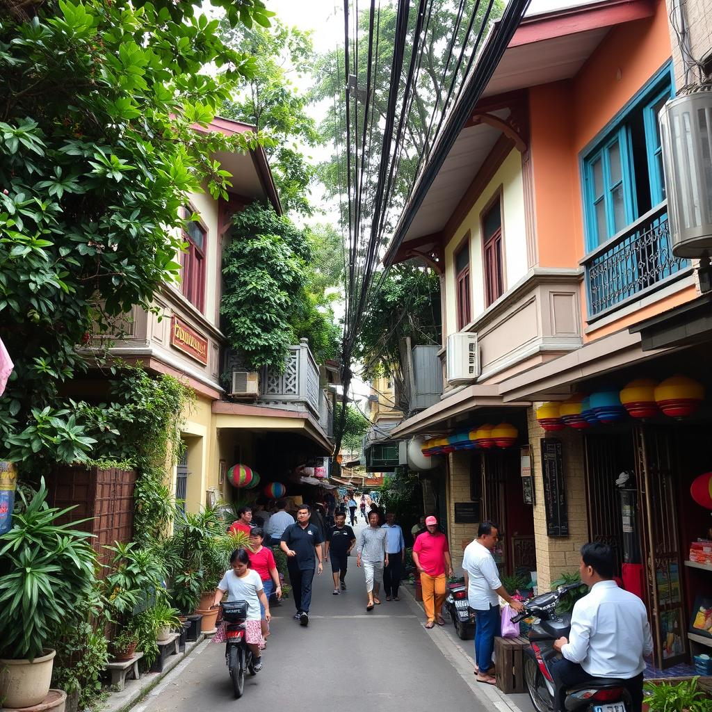 Two houses side by side (right and left) in a densely populated alley typical of a Jakarta village