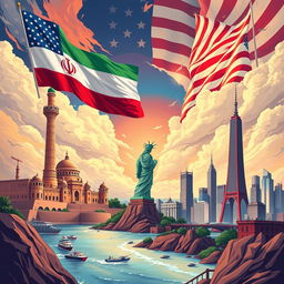 A striking illustration depicting Iran as a powerful nation compared to the United States