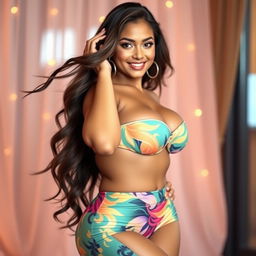A voluptuous woman with an hourglass figure, showcasing her sculpted body