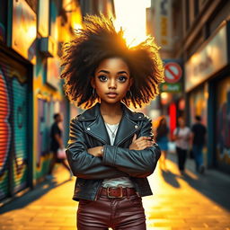 A stunning woman with voluminous hair wearing a stylish outfit, exuding confidence