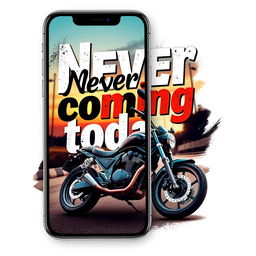 A mobile phone wallpaper design featuring bold and stylish typography with the phrase "Never coming بكرة today is بكرة"
