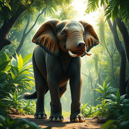 A fantastical creature combining the physical features of a dog and an elephant