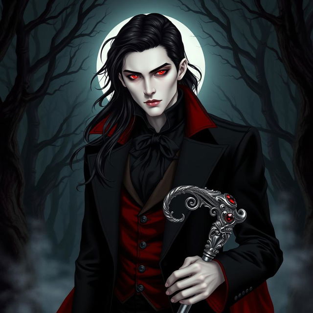 A striking vampire character design for a gothic novel cover