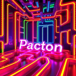 A vibrant neon-style maze, featuring intricate pathways and glowing walls
