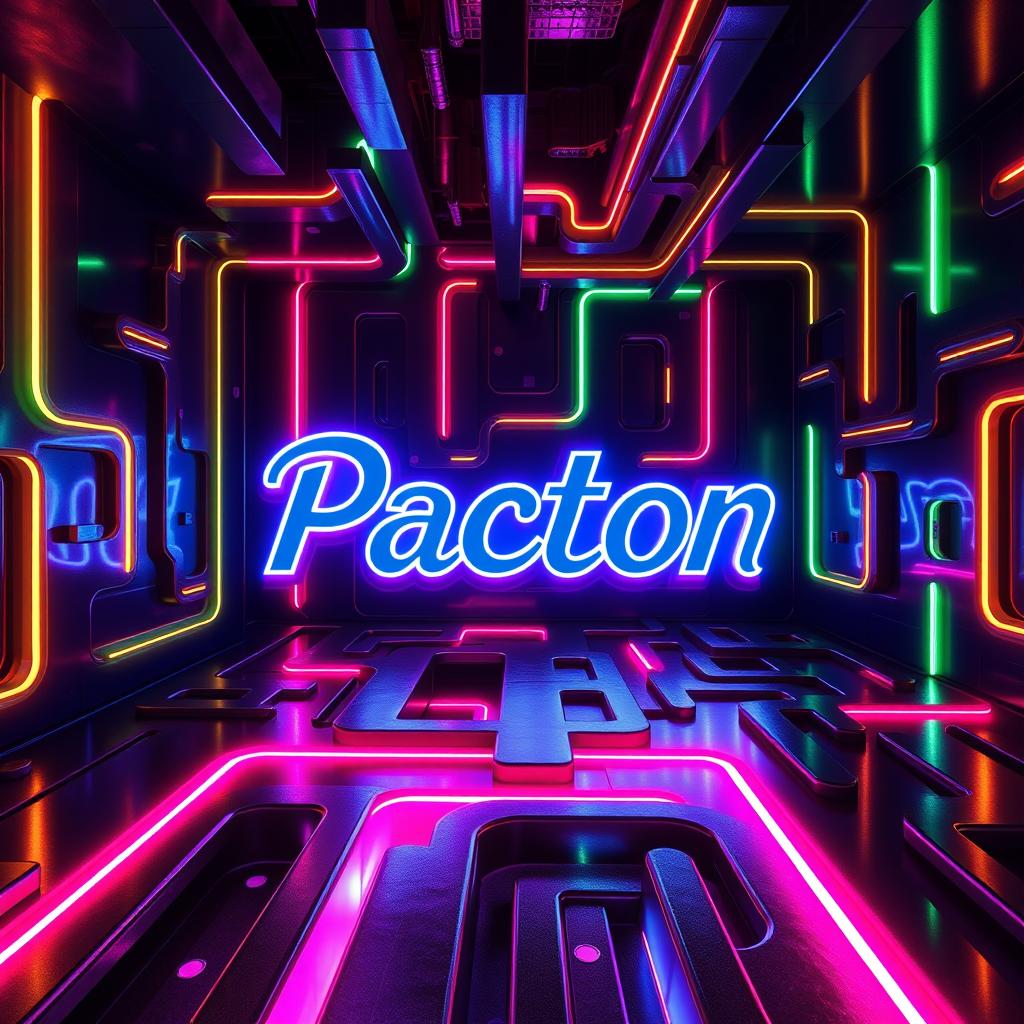 A vibrant neon-style maze, featuring intricate pathways and glowing walls