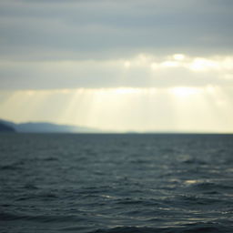 An evocative afternoon scene depicting a serene sea with gentle rain falling