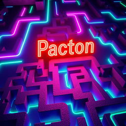 A vibrant neon-style maze with intricate pathways glowing in bright neon colors such as electric blue, hot pink, and neon green